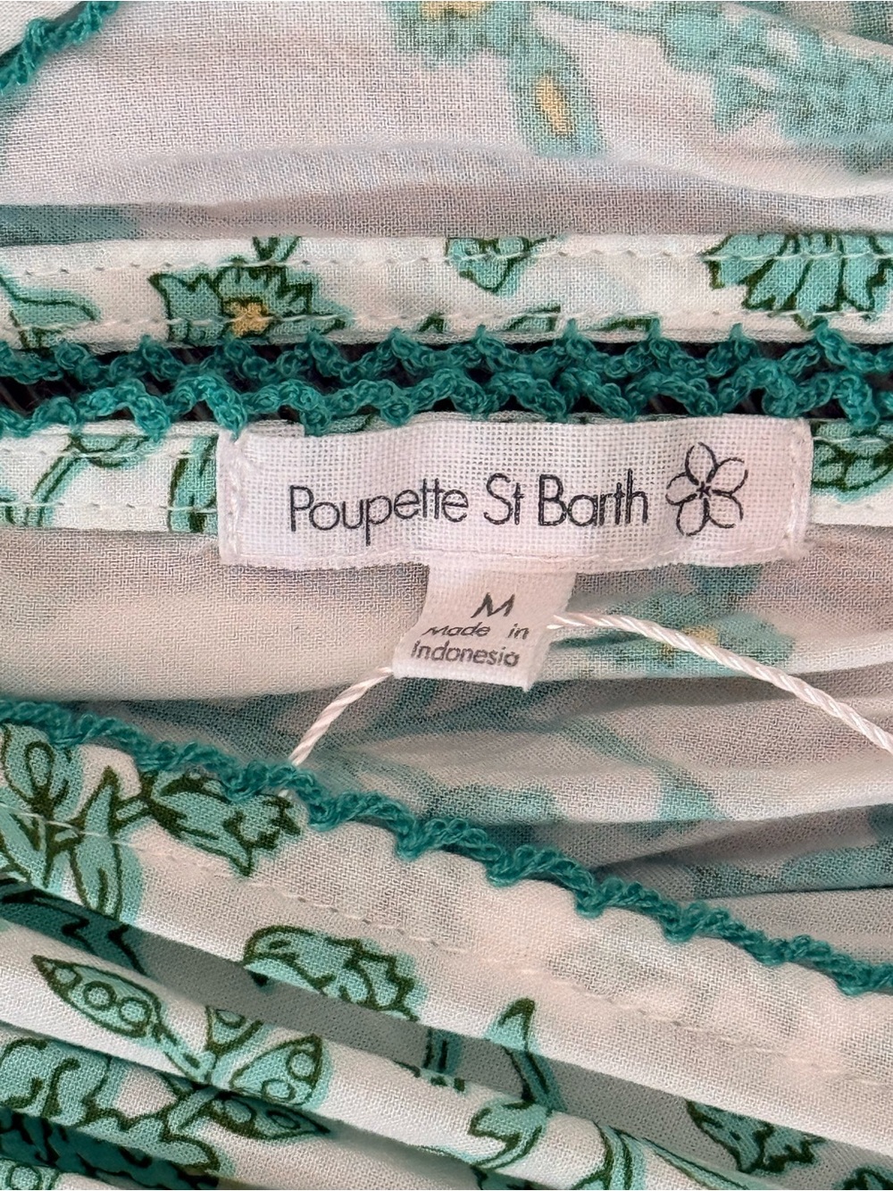 Poupette St Barth M Green Floral Boho Mini Dress Deep V - Picture 9 of 13